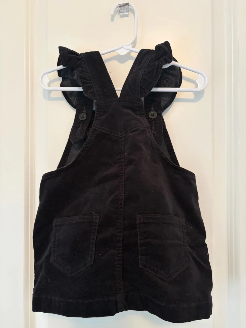 GAP Black Velvet Overall Dress with Ruffle Straps